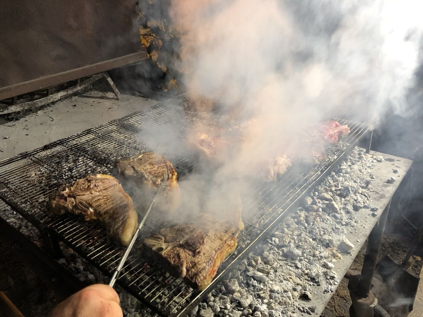 La carne in cottura sulla griglia